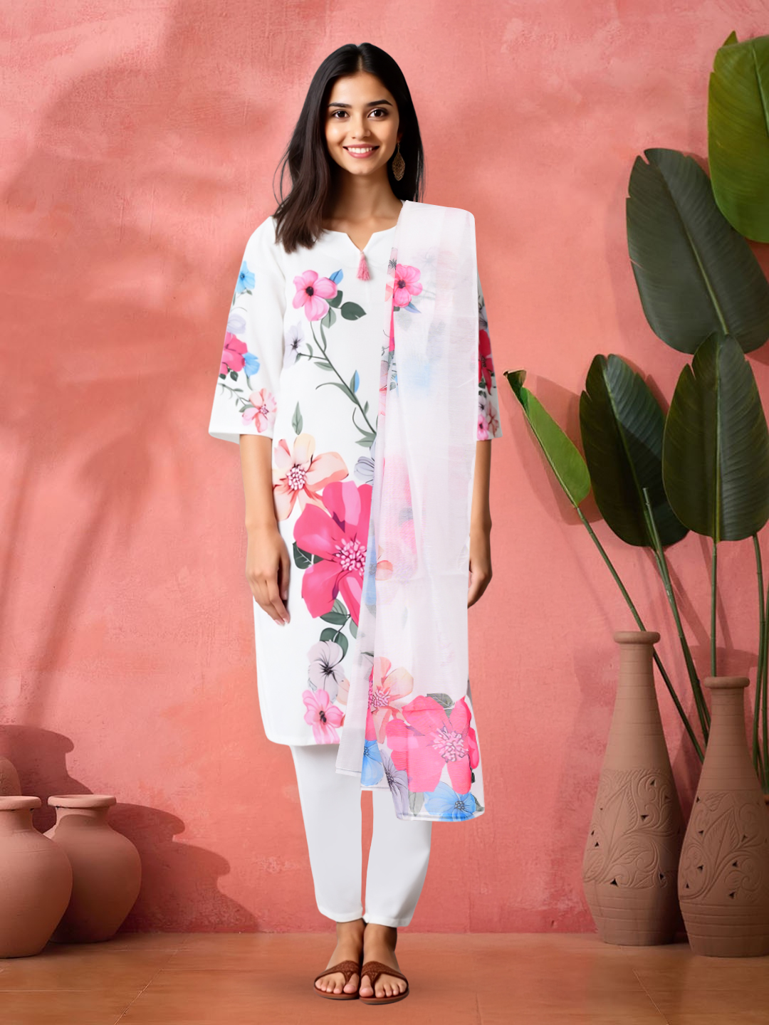 Picture of Vibrant Floral Printed Kurta with Pant & Dupatta Set